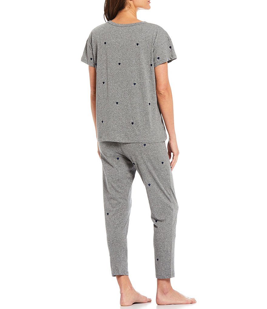 Papinelle Embroidered Heart Organic Cotton Round Neck Short Sleeve Coordinating Pajama Set