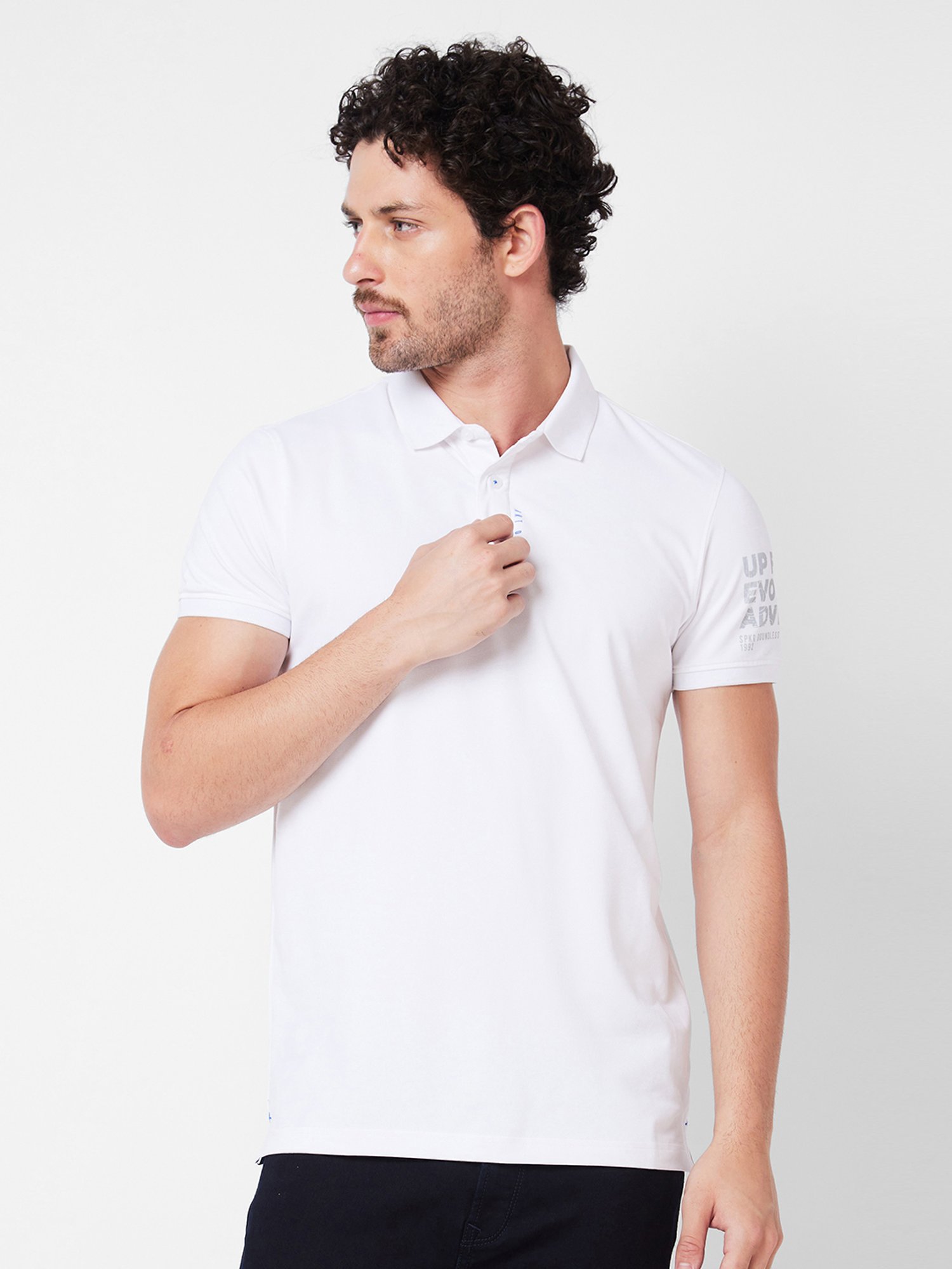 Spykar White Slim Fit Polo T-Shirt