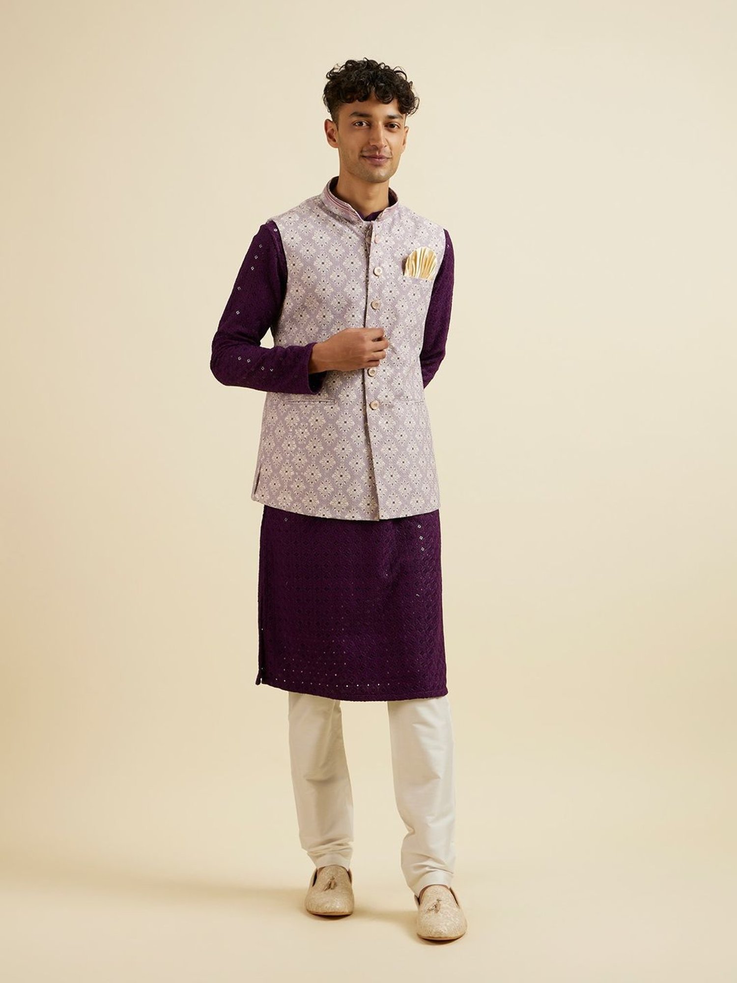Manyavar Purple Regular Fit Embroidered Nehru Jacket