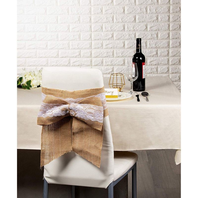 Genie Crafts 2-Pack Jute Burlap & Lace Ribbon Roll for Chair Sash Bow Knot Table Runner Decor, 5.3" x 3 Yards
