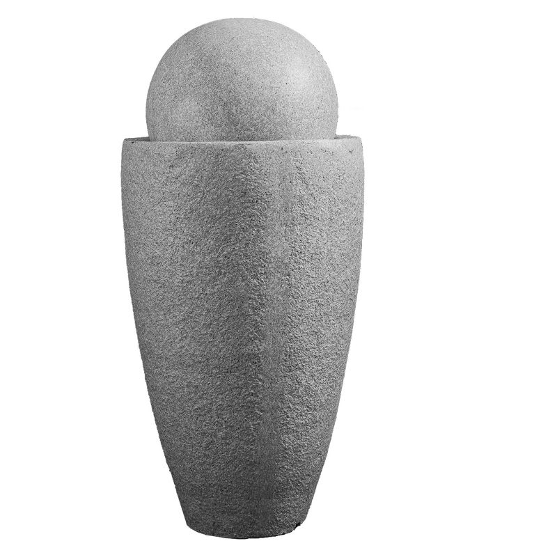 25.6" Indoor/Outdoor Round Modern Stone Textured Water Fountain with LED Lights Gray - XBrand