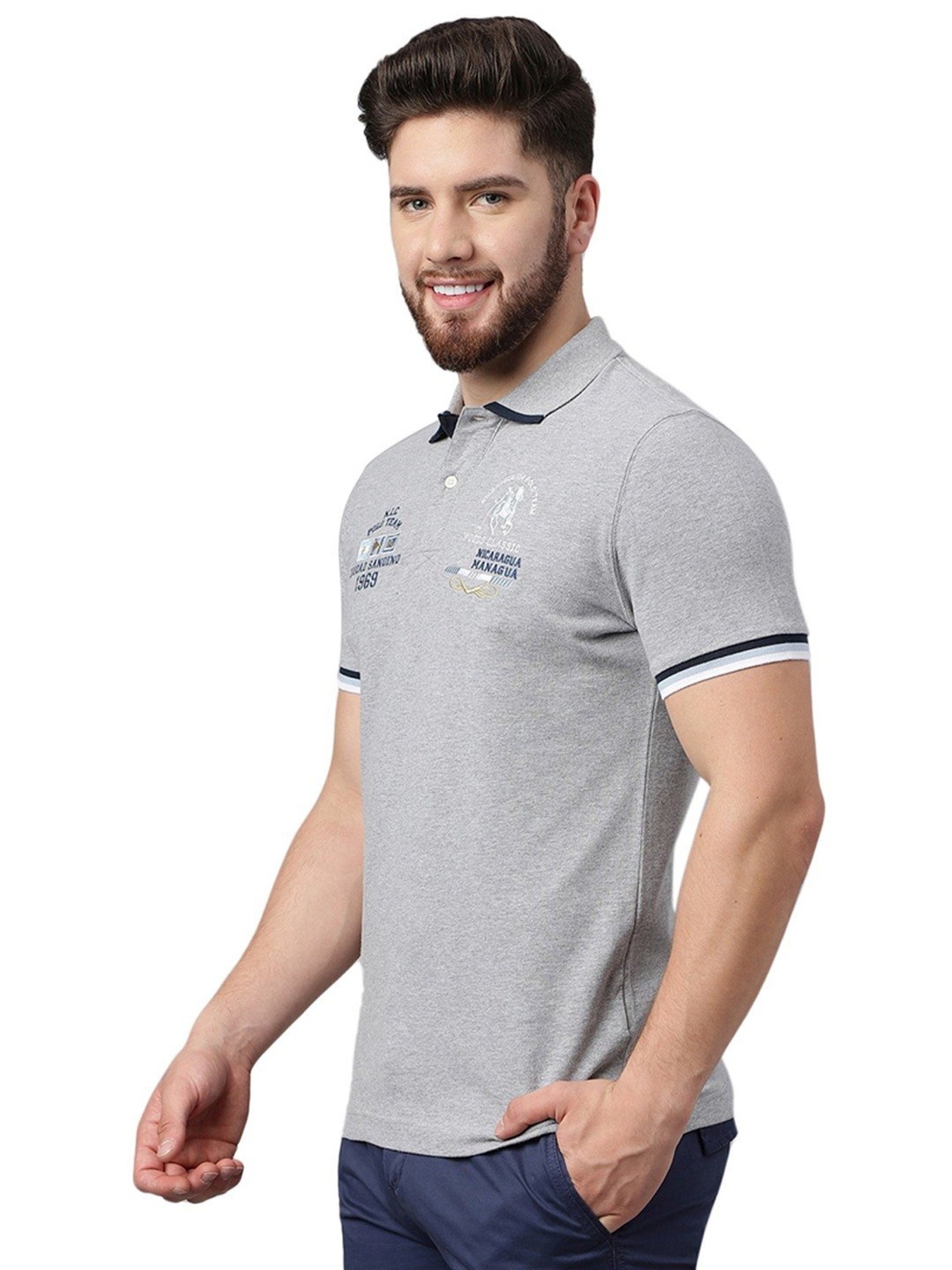 Woodland Mid Grey Cotton Regular Fit Polo T-Shirt
