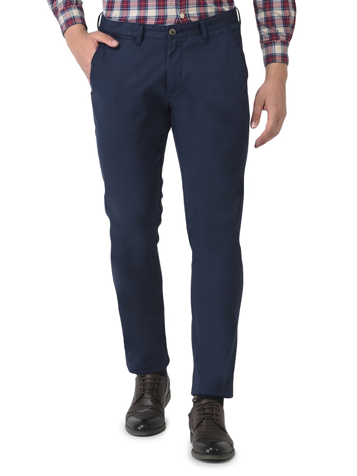Woodland Navy Regular Fit Flat Front Trousers