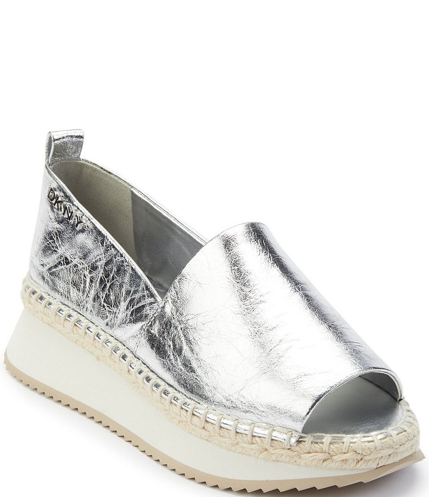 DKNY Orza Metallic Leather Peep Toe Slip-Ons
