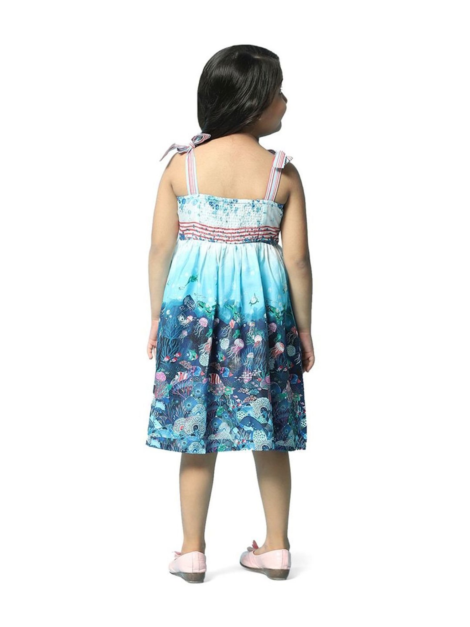 Biba Girls Blue Cotton Printed Dress