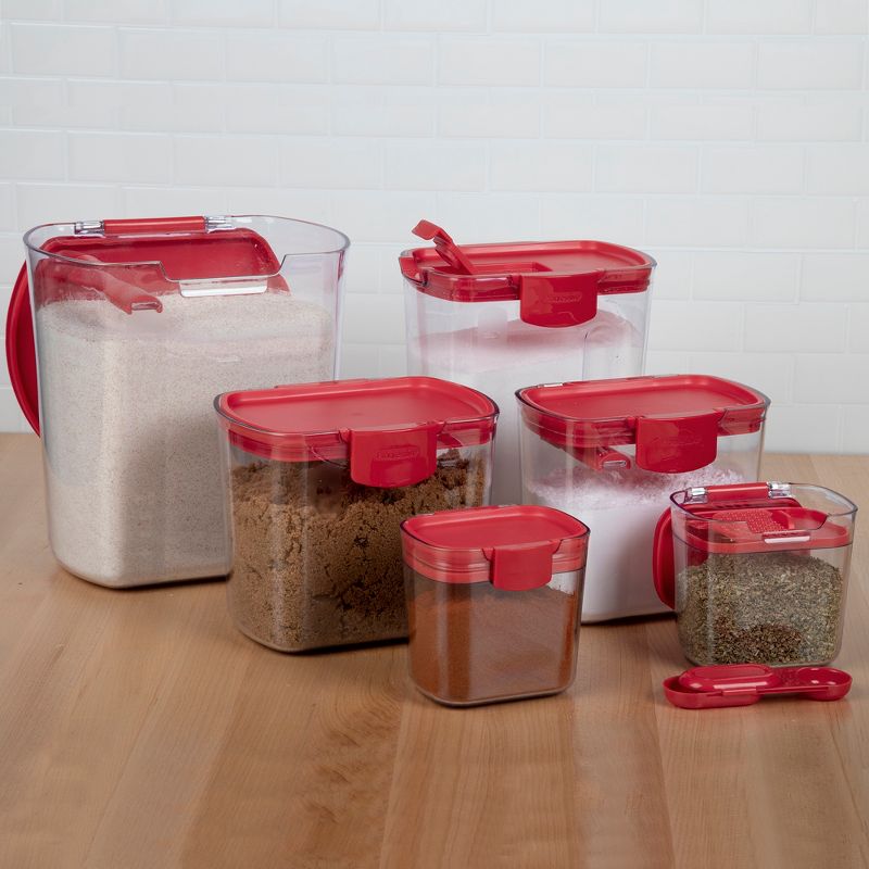 Progressive International Prepworks ProKeeper 6 Piece Clear Food Storage Container Bin and Lid Set for Home Pantry Kitchen Organization, Red (2 Pack)