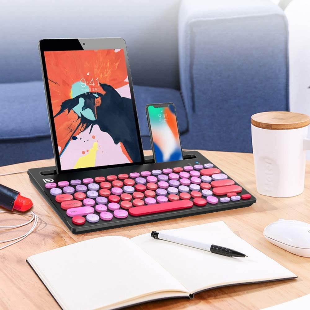 Wireless Bluetooth Keyboard, Attoe Dual Mode Multi-Device Cute Portable Slim Wireless Keyboard with USB Nano, 20m Connection Distance for Tablet PC Windows Android iOS Mac (Black)