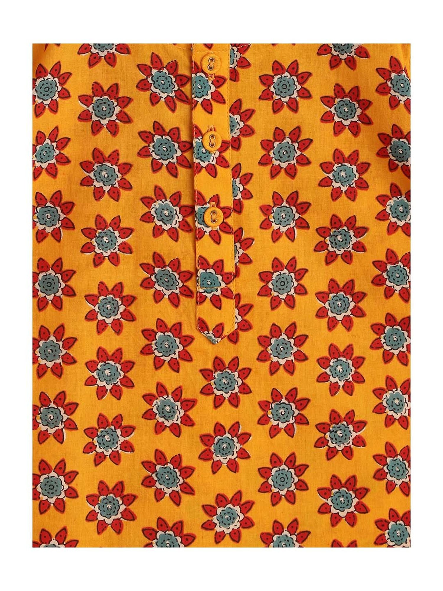 Campana Kids Yellow & Red Cotton Printed Kurta Set