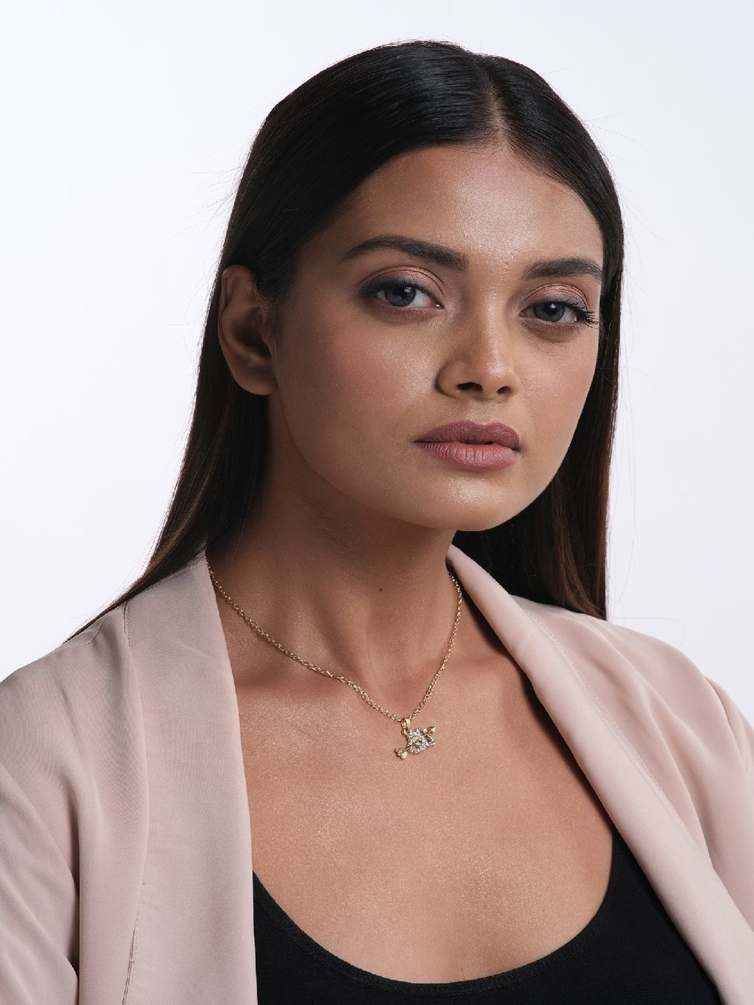 Jewelz Trendsetting Gold Western Necklace With Delicate Double Heart Charm for Women