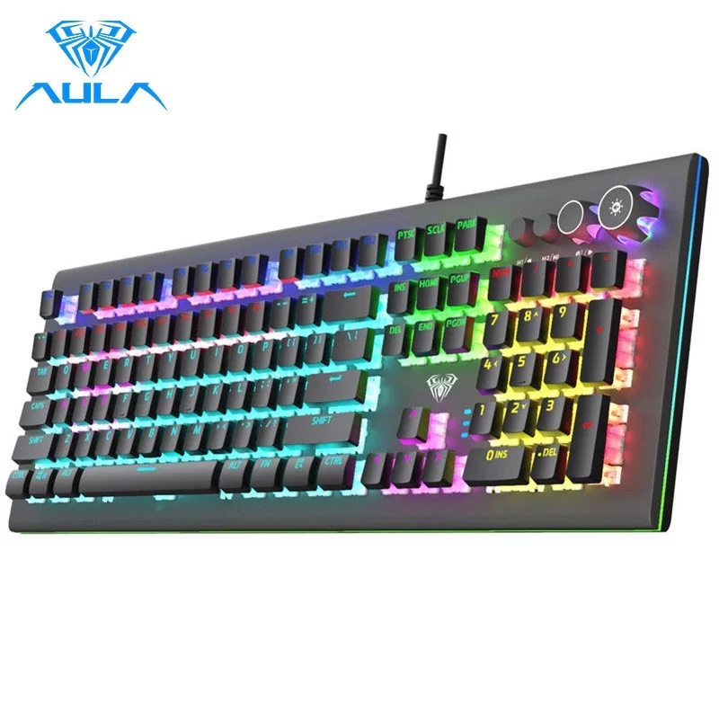 AULA S2096 Gamer Keyboard Mechanical Gaming Keyboard Backlit LED Wired 104 Keys Anti-ghosting Brown Blue Switch for PC Computer