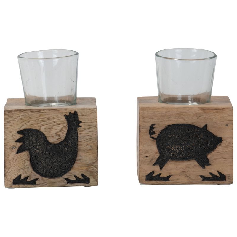 Set of 2 Black Wood Farm Votive Candle Holder with Glass Insert - Foreside Home & Garden