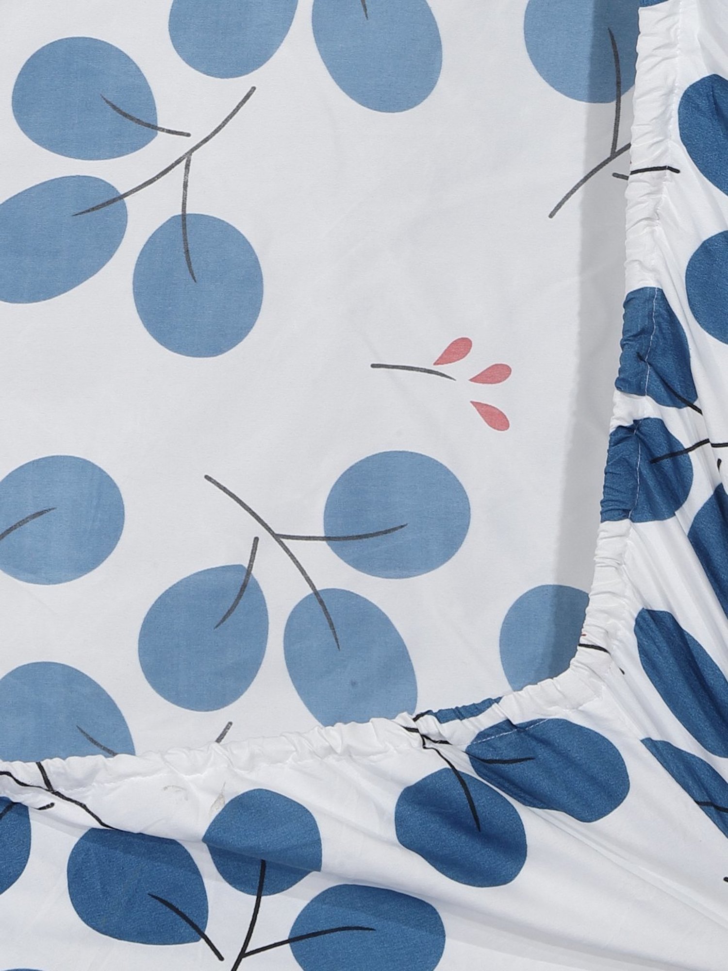 Klotthe Printed White & Blue 300 TC Cotton Blend Single Bed Sheet with Pillow Cover