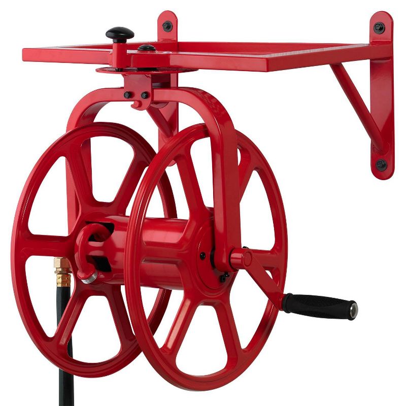 Liberty Garden LBG-713 Revolution Industrial Grade Rotating Garden Hose Holder Reel in Red for 125' of 5/8" Hose for Backyard, Garden, or Home