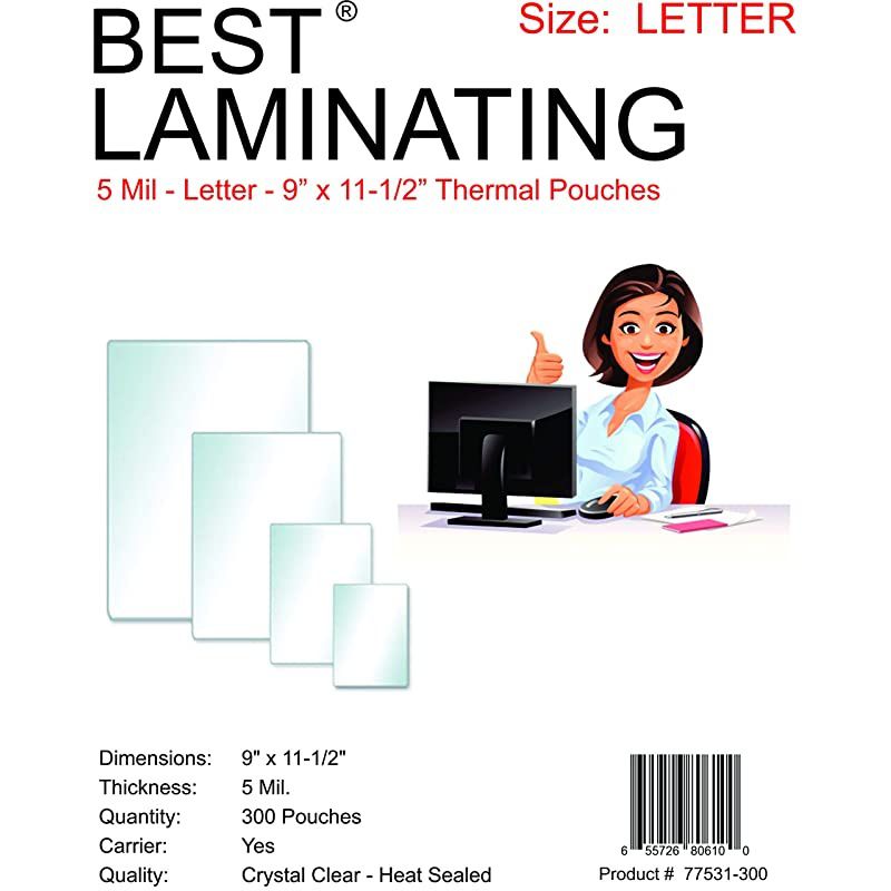 Laminating 5 Mil Clear Letter Size Thermal Laminating Pouches 9 X 115 inches 300 Pouches