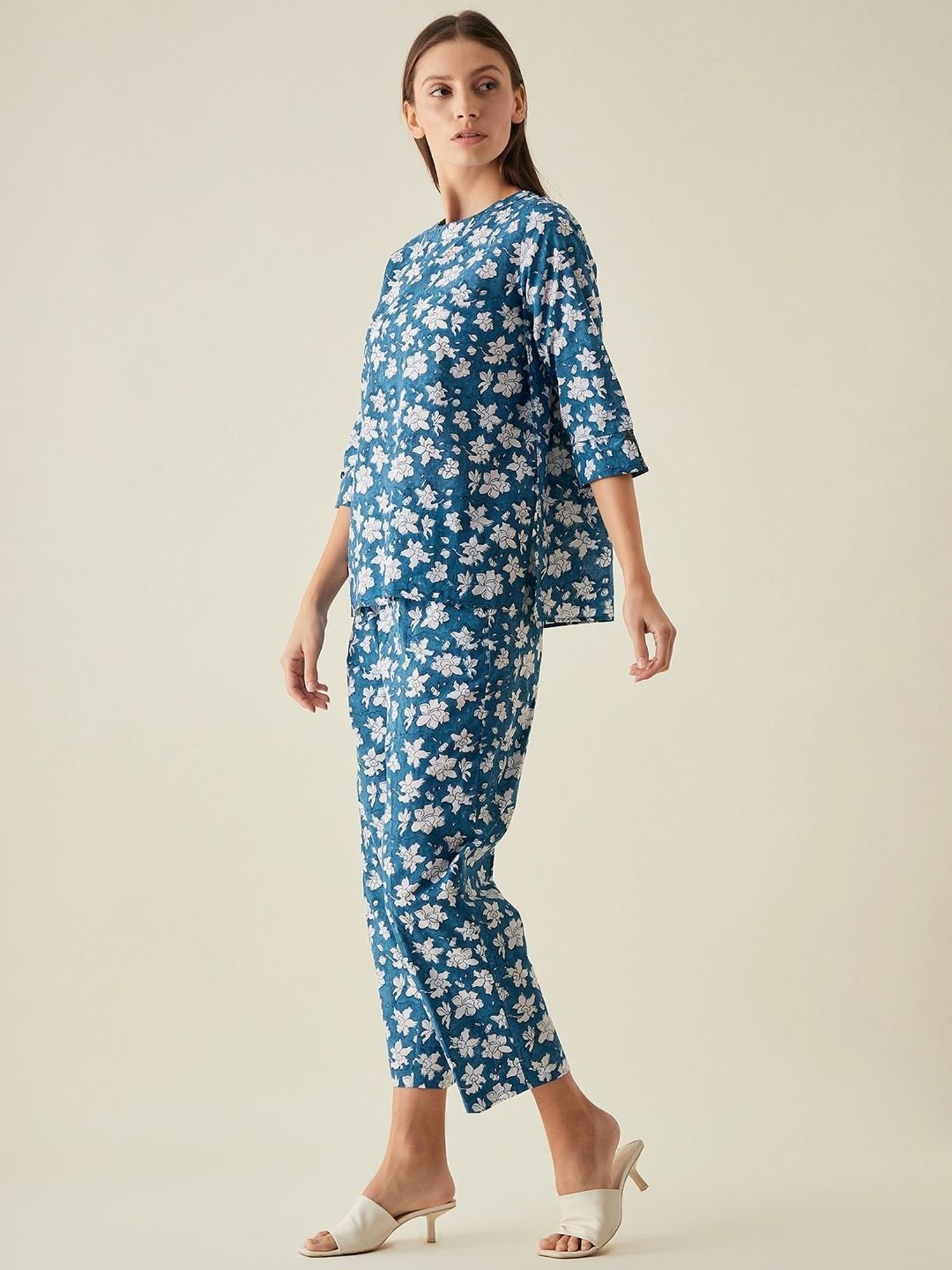 Arras Blue Floral Print Slim Pants