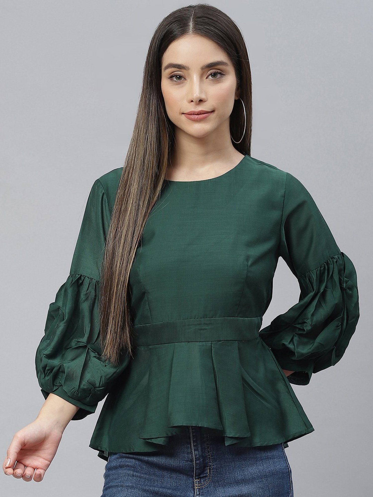 Cottinfab Green Regular Fit Peplum Top