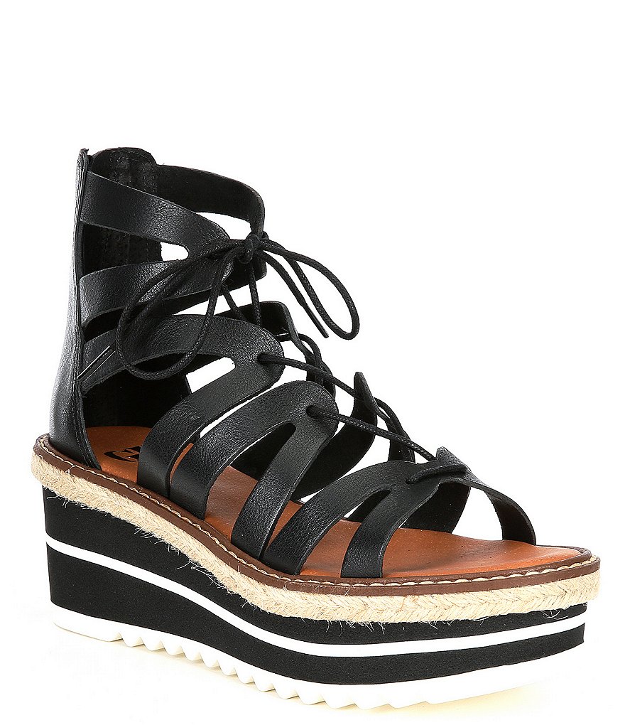 GB Whirrl-Windd Strappy Leather Lace-Up Platform Espadrille Detail Wedges