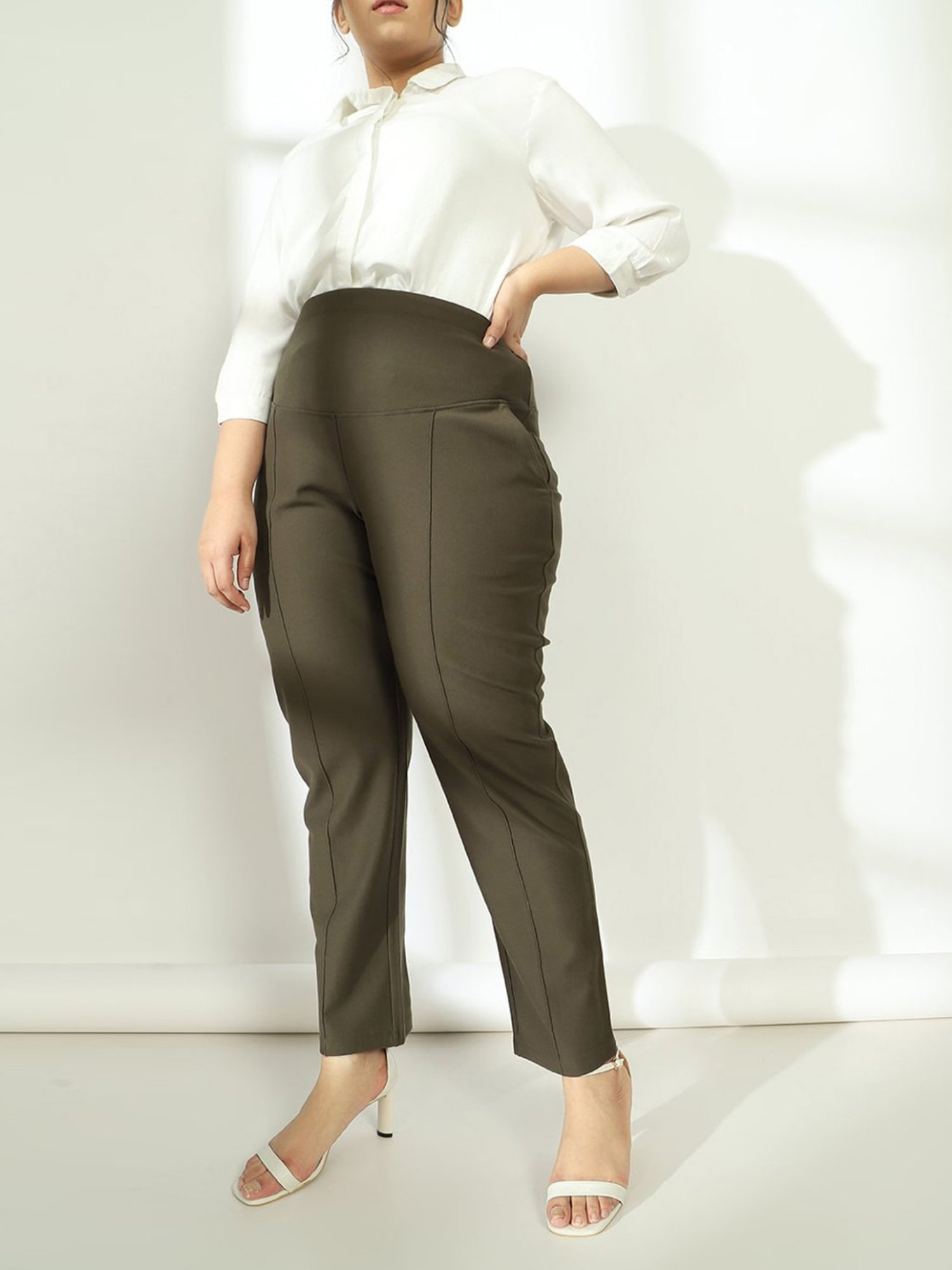 Amydus Olive Green Mid Rise Jeggings