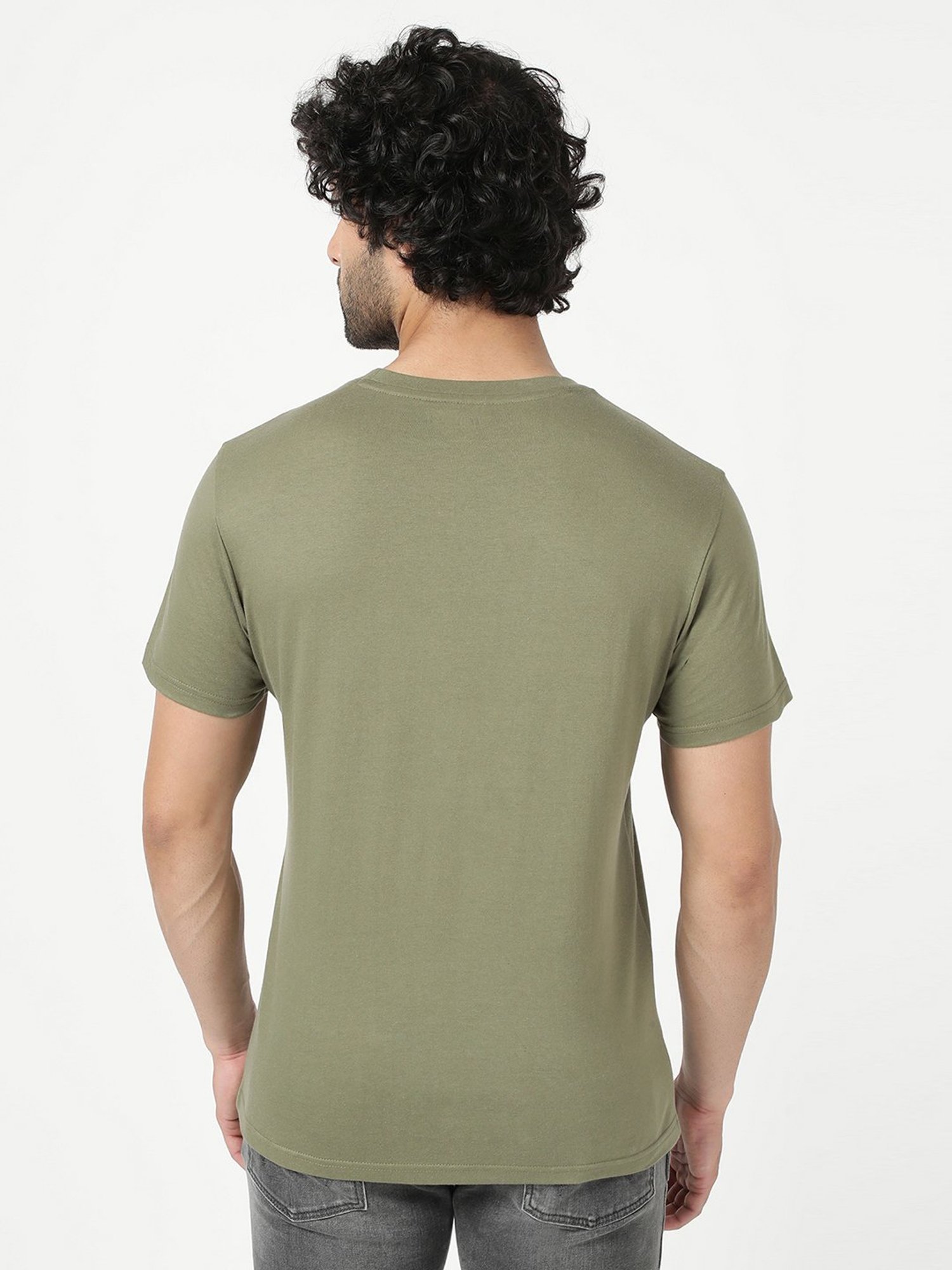 Wrangler Olive Cotton Regular Fit Printed T-Shirt