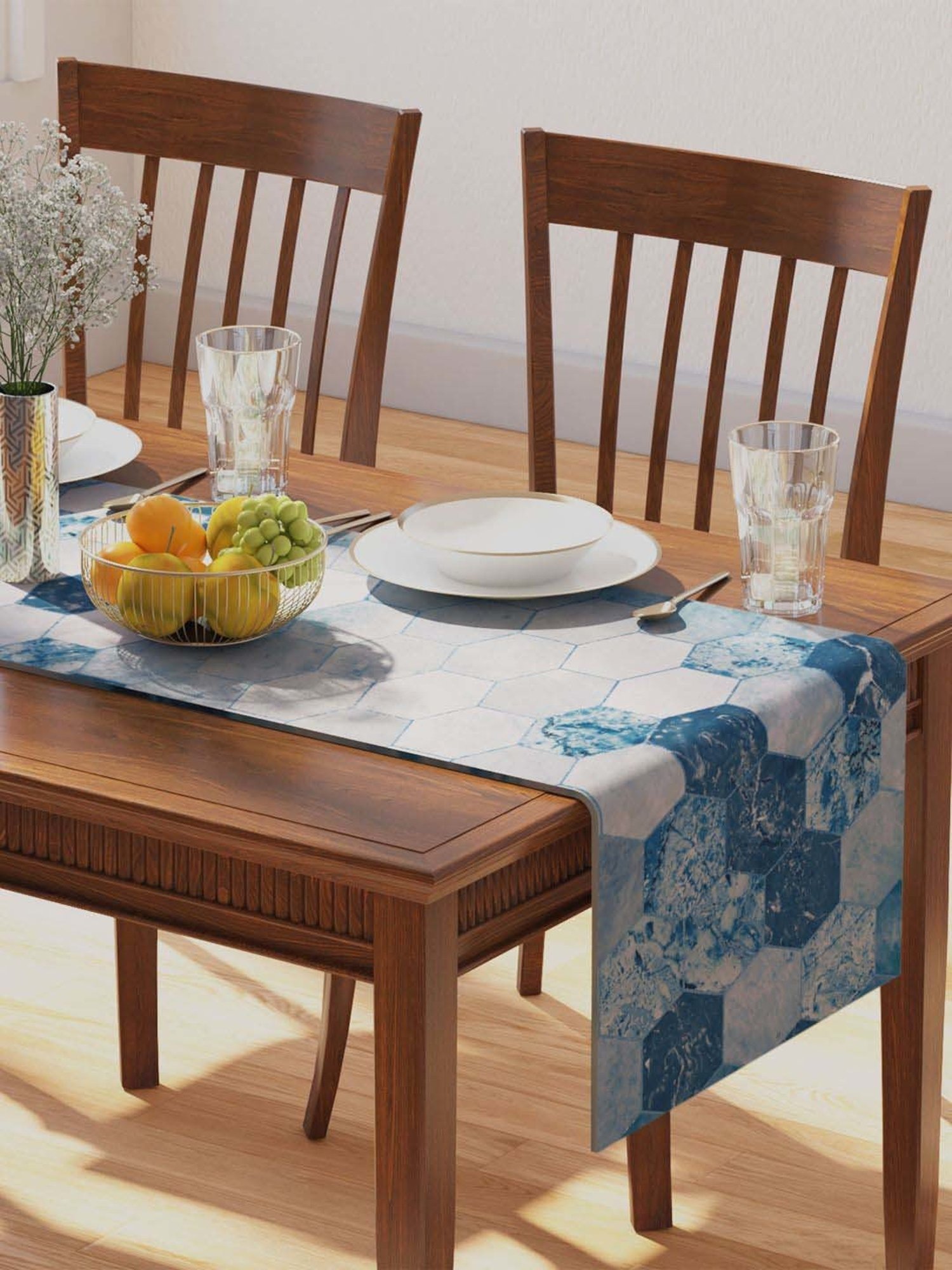 Petal Home Hexagon Blue & Purple Cotton 300 GSM Table Runner