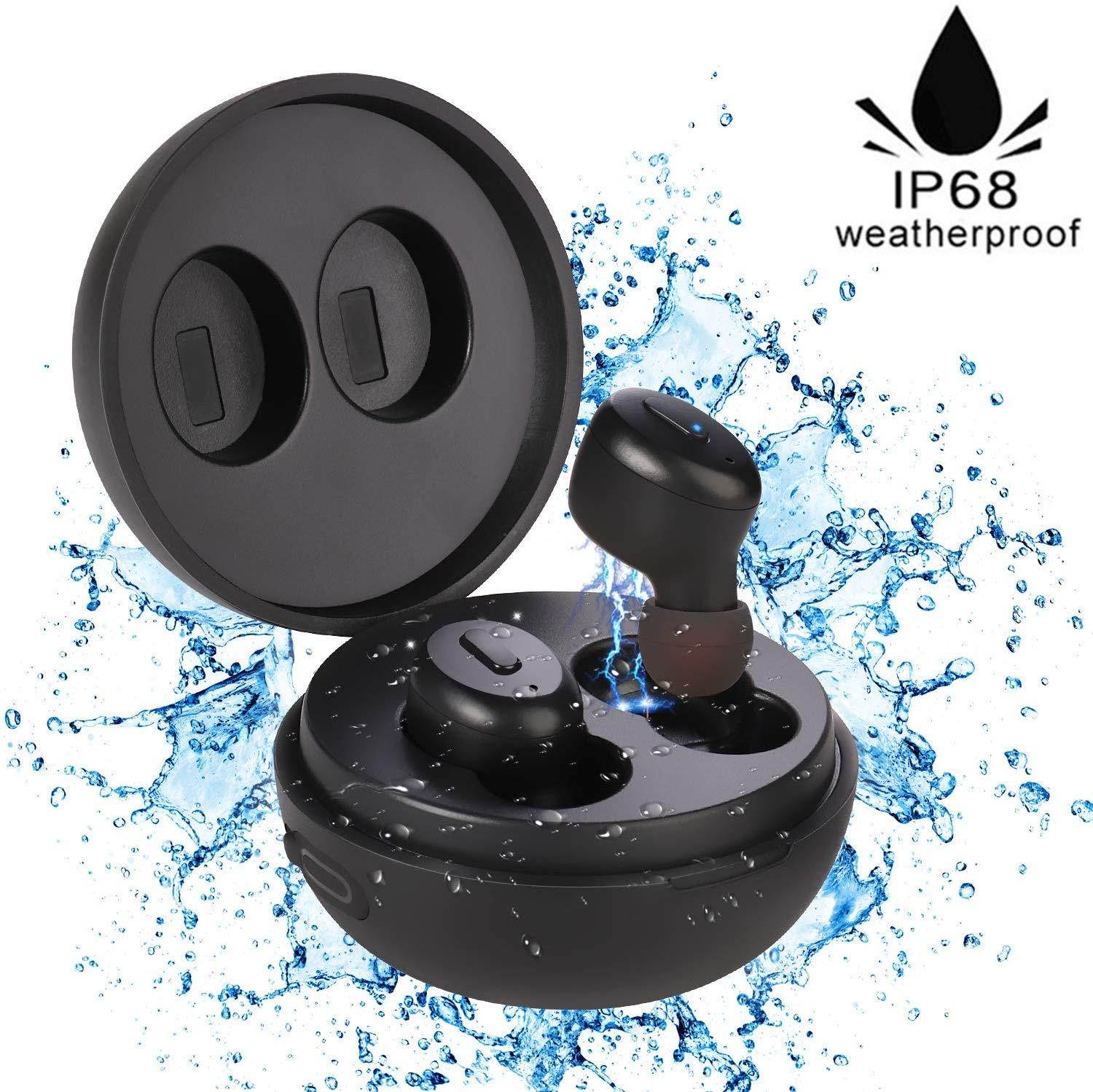 IP68 Waterproof Swimming Earbuds, Sport Bluetooth 5.0 Wireless Earbuds Built-in Mic Auto Pairing in-Ear Earphones with Charging Case Premium Stereo Sound Special for Swimming Bathing Driving Sauna