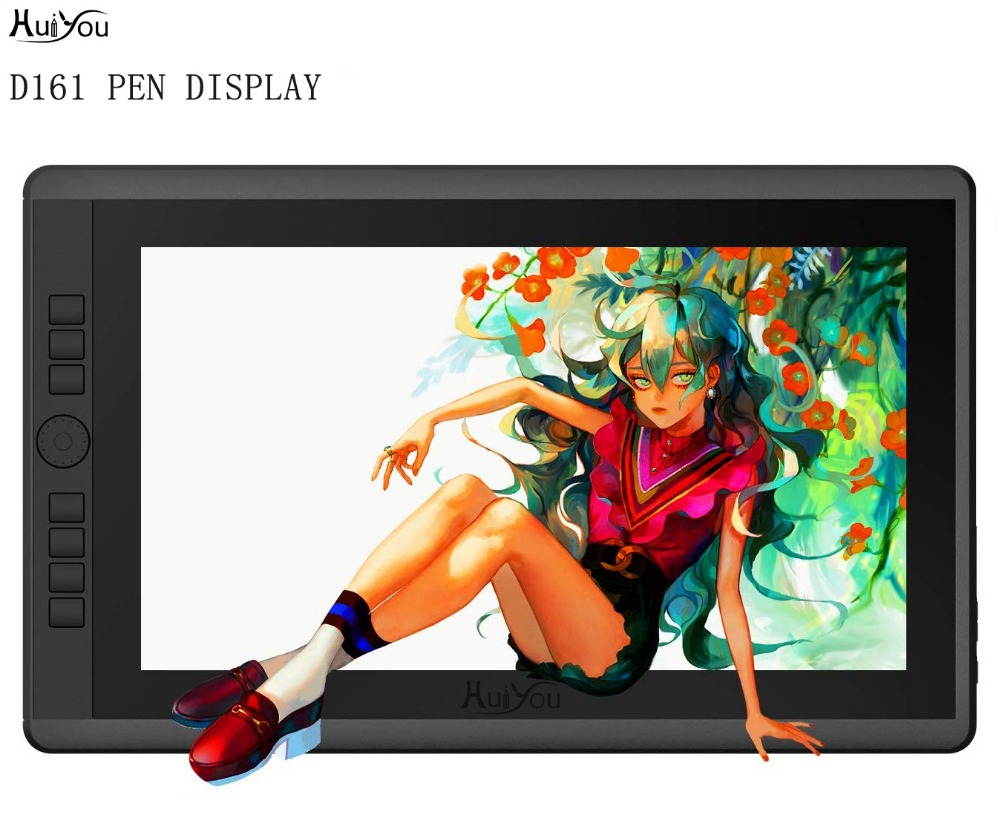 HUIYOU D161 15.6-inch Drawing Tablets with 7 shortcut keys (92% NTSC, 8192 liquid level pressure, 2 batteryless pens) with stand