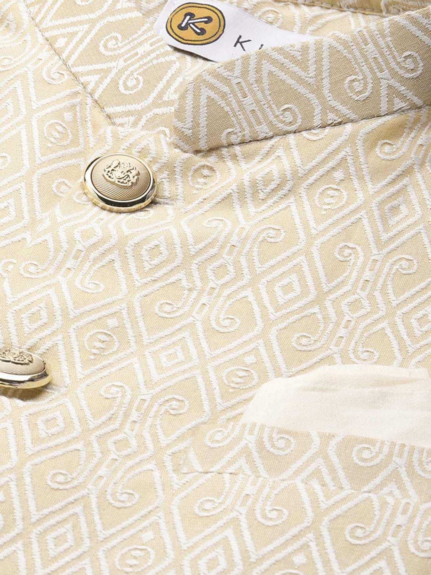 KISAH Cream Regular Fit Self Pattern Kurta Set With Jacket