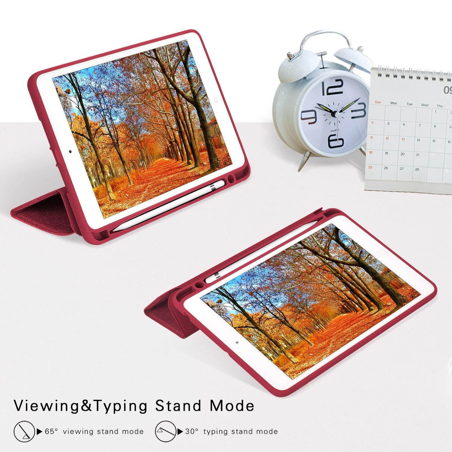 Soke New iPad 9.7 2018/2017 Case with Pencil Holder, Lightweight iPad Case Trifold Stand with Shockproof Soft TPU Back Cover and Auto Sleep/Wake Function for iPad 9.7 inch 5th/6th Generation, Red