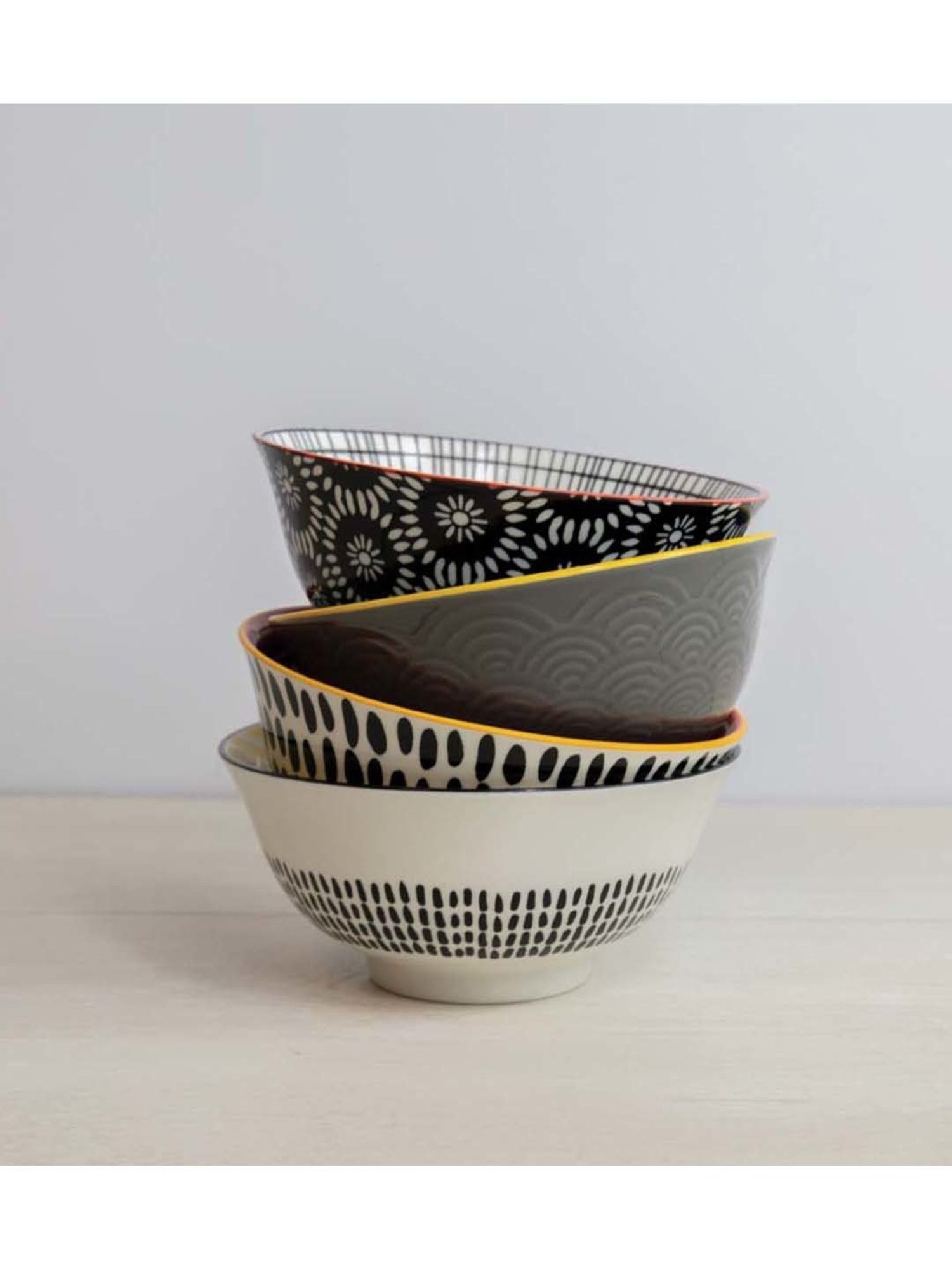 KitchenCraft Monochrome Glazed Multicolor Ceramic 3 Bowl - Set of 4