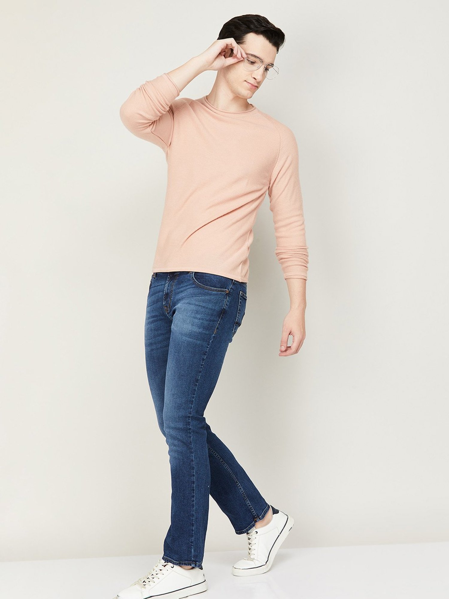 Forca by Lifestyle Peach Regular Fit Round Neck Sweater