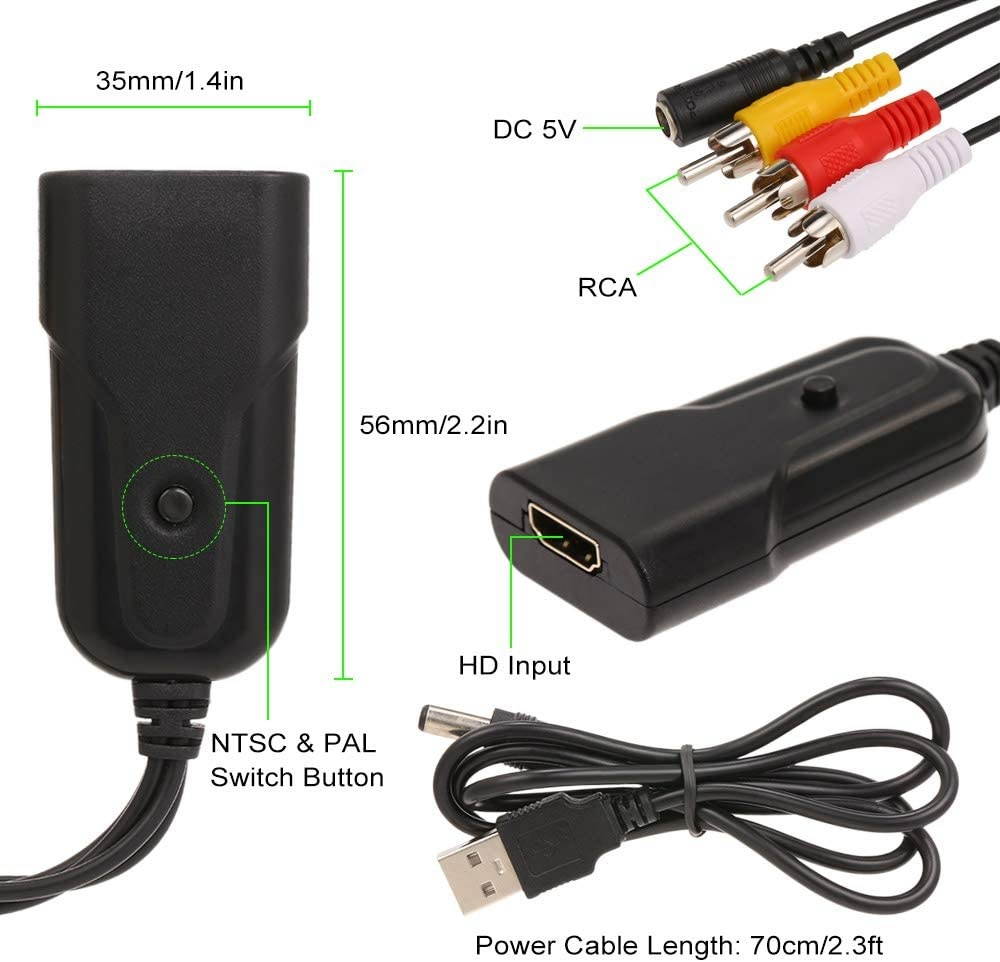 Docooler HD to AV CVBS Convertor HD to RCA Converter Adapter Cable 1080P to AV Adapter for NTSC PAL Standard HDMI to RCA Cable Compatible with TV Computer PS3 VCR Monitor HD 2 AV CVBS Adapter