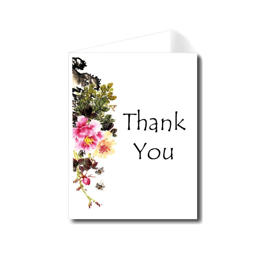 Artisan Decor Watercolor Pink & Yellow Flower Thank You Card Set of 30 (Tempus Sans ITC Font)