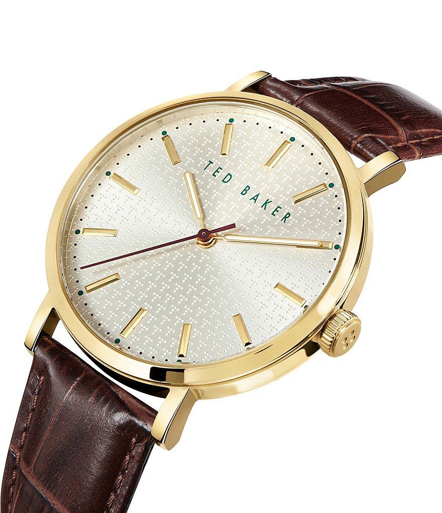 Ted Baker London Men's Phylipa Brown 3-Hand Leather Strap Watch