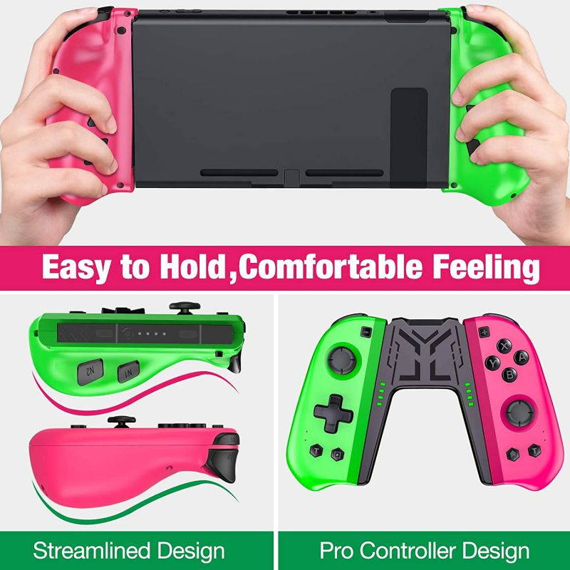 Switch Controller Compatible with Nintendo Switch Joycon, 4 Custom Macro Rear Buttons & 2 Turbo Buttons Pink and Green Switch L/R Replacement for Joycon Controllers Dual Vibration 6-Axis Gyro