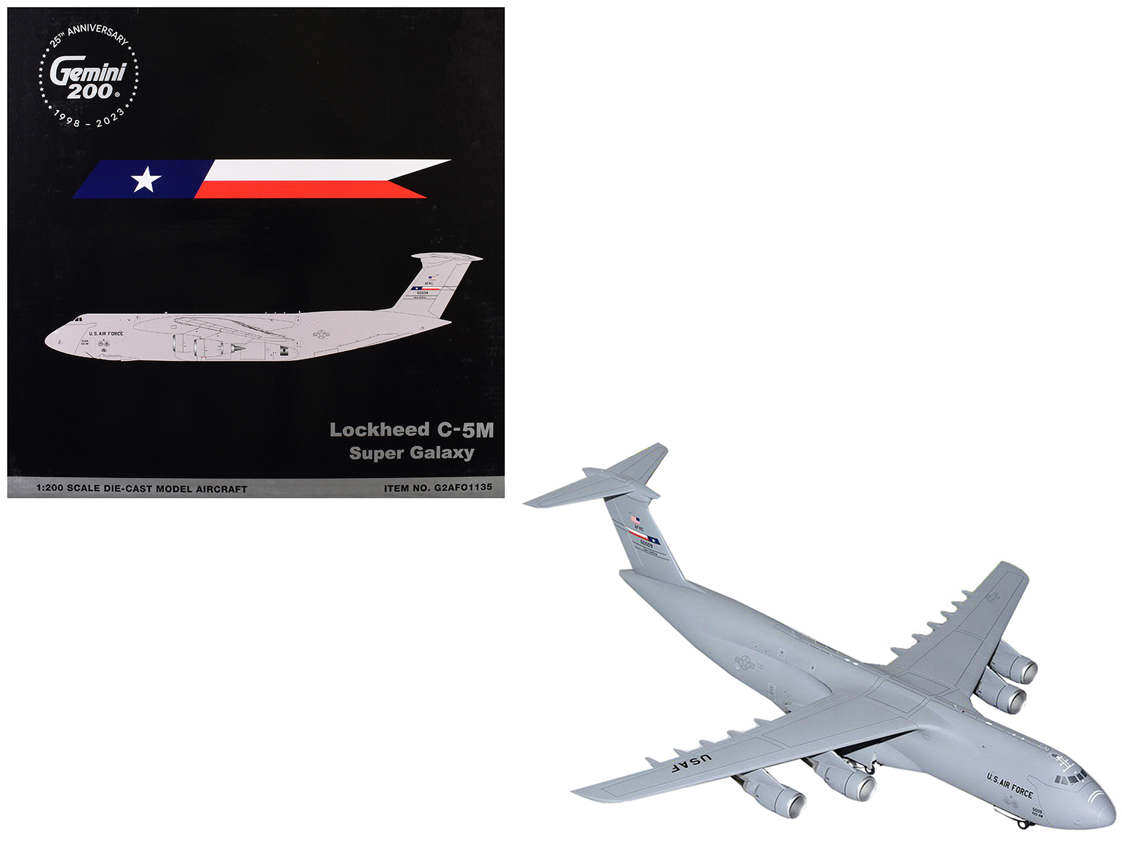 Lockheed C-5M Super Galaxy Aircraft "Lackland Air Force Base Texas" United States Air Force "Gemini 200" Series 1/200 Diecast Model Airplane by GeminiJets