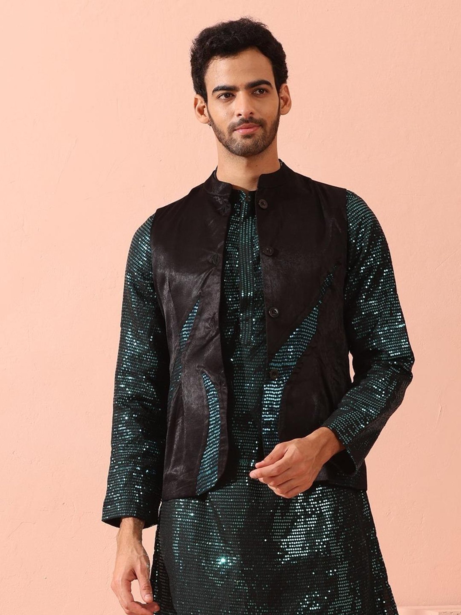 Swtantra Black Regular Fit Embellished Nehru Jacket