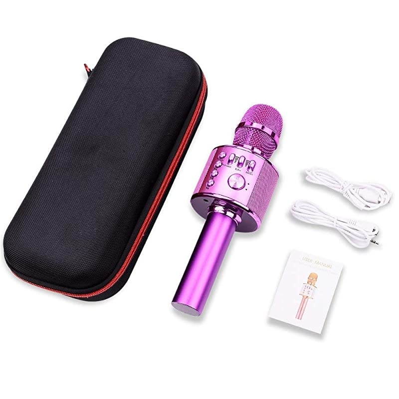 Wireless Bluetooth Karaoke Microphone,3-in-1 Portable Handheld Karaoke Mic Speaker Machine Birthday Home Party for PC or All Smartphone (Q37 Purple)