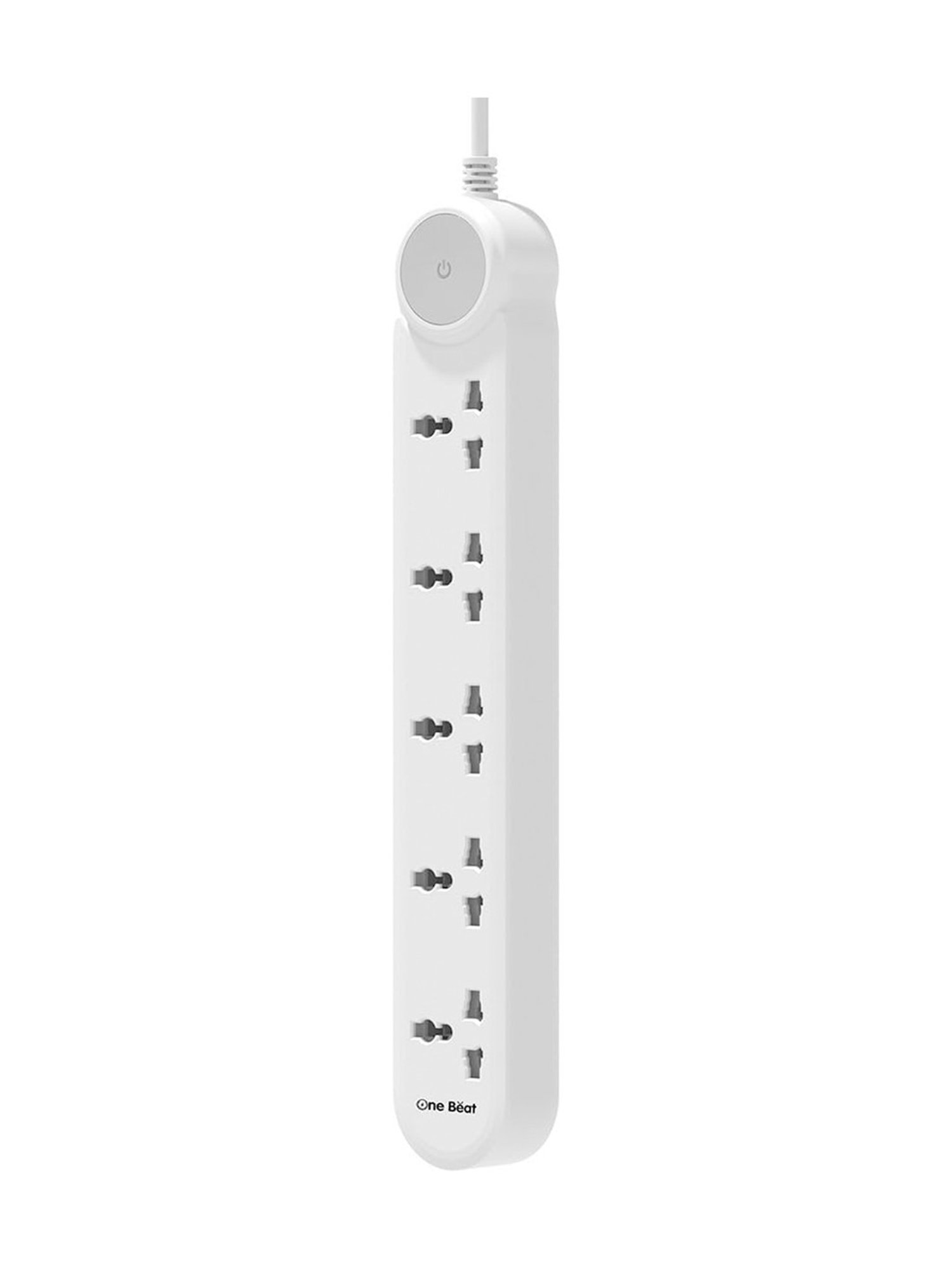 One Beat GO 5 Power Extension Board, 5 AC Outlests with 2500 W & 2 Meter Cord (White)