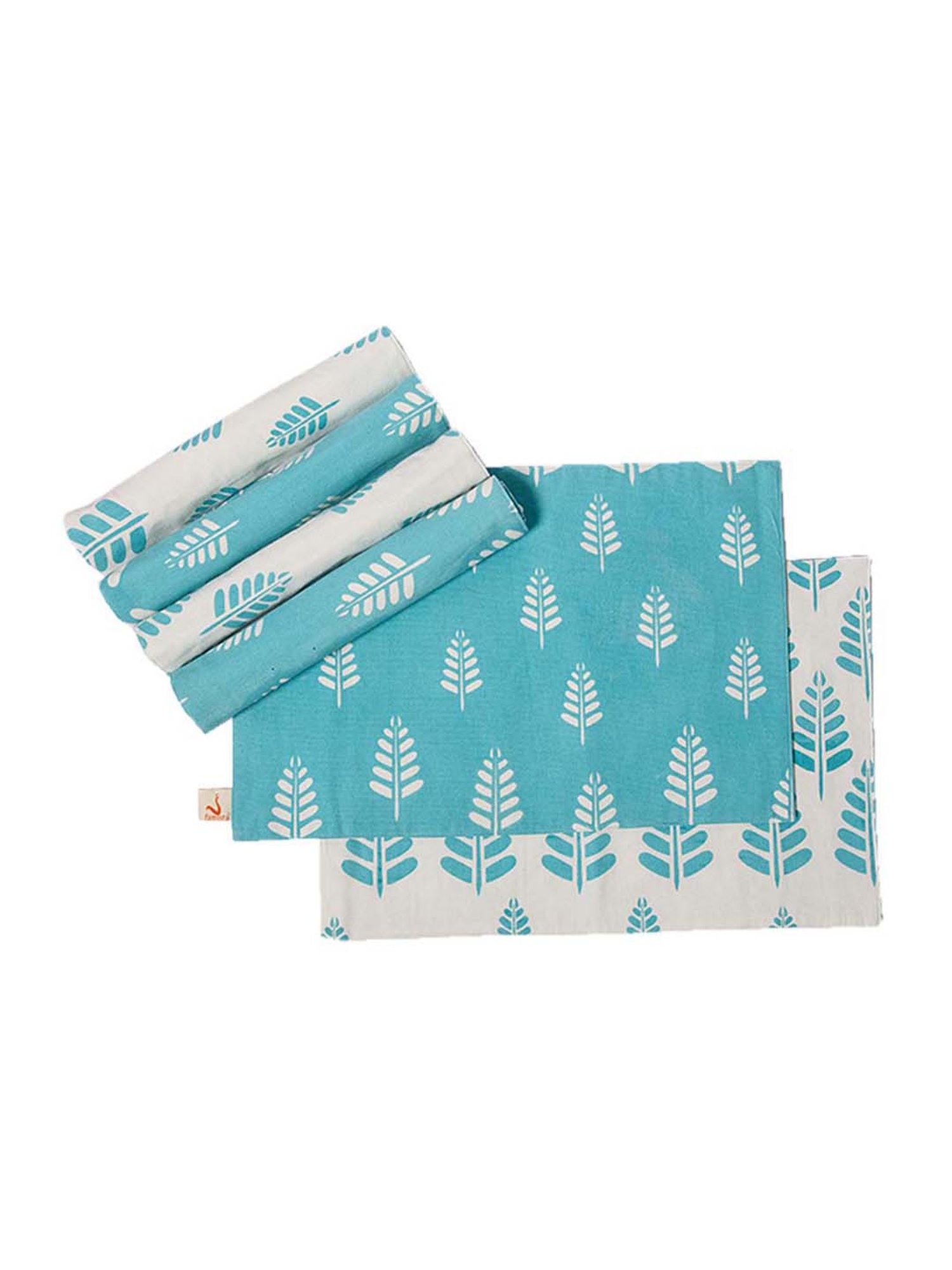 Fanusta Manzhar Blue 200 TC Reversible Placemats - Set of 6