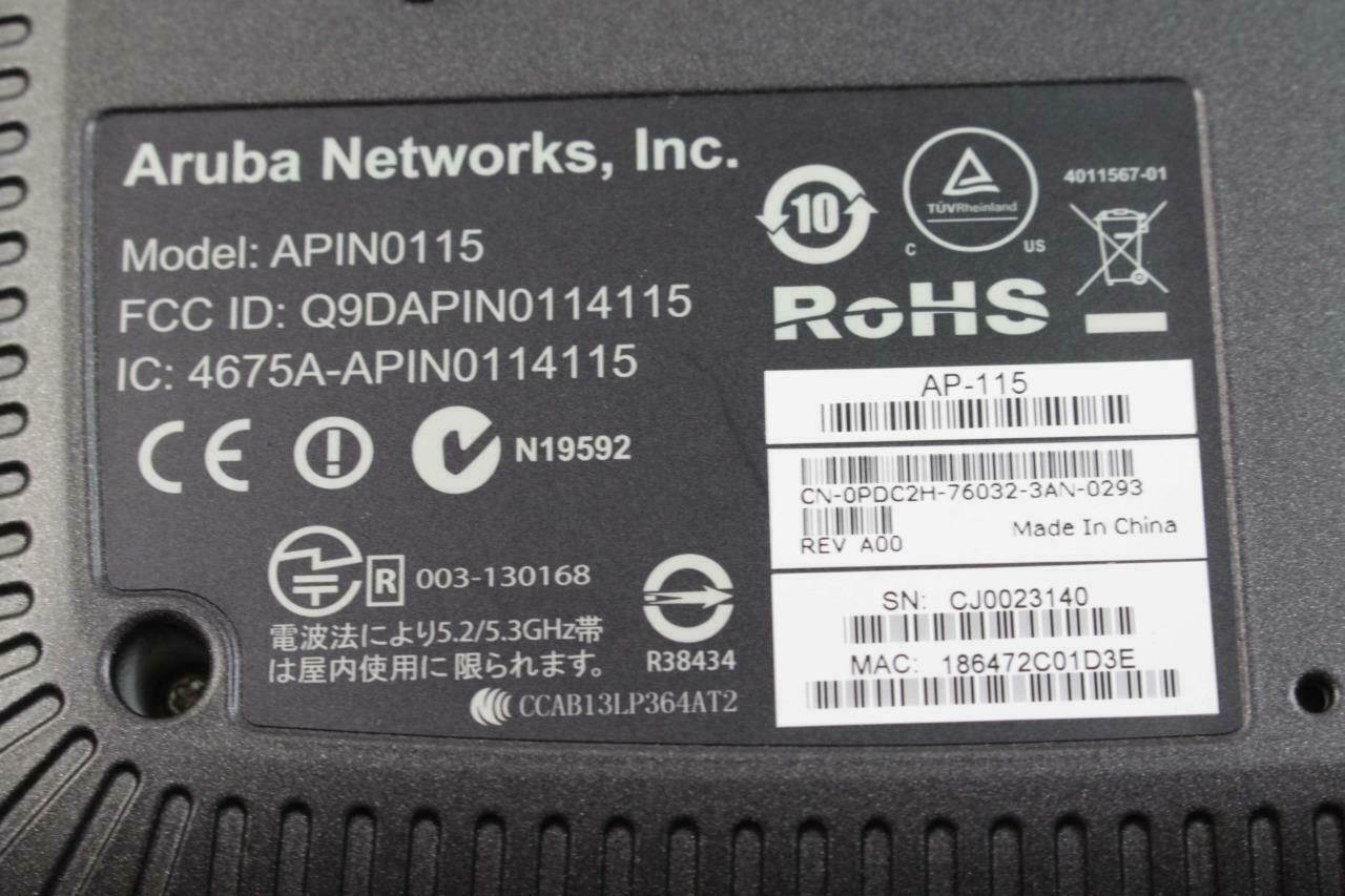 Dell Aruba Access Point APIN0115 10 100 1000BASE-T RJ45 Ethernet 802.11n PDC2H 0PDC2H