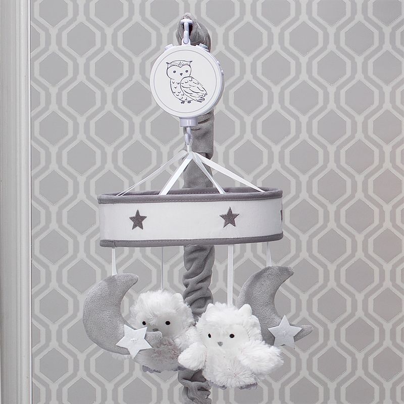 Lambs & Ivy Luna Gray/White Owls and Moons Musical Baby Crib Mobile