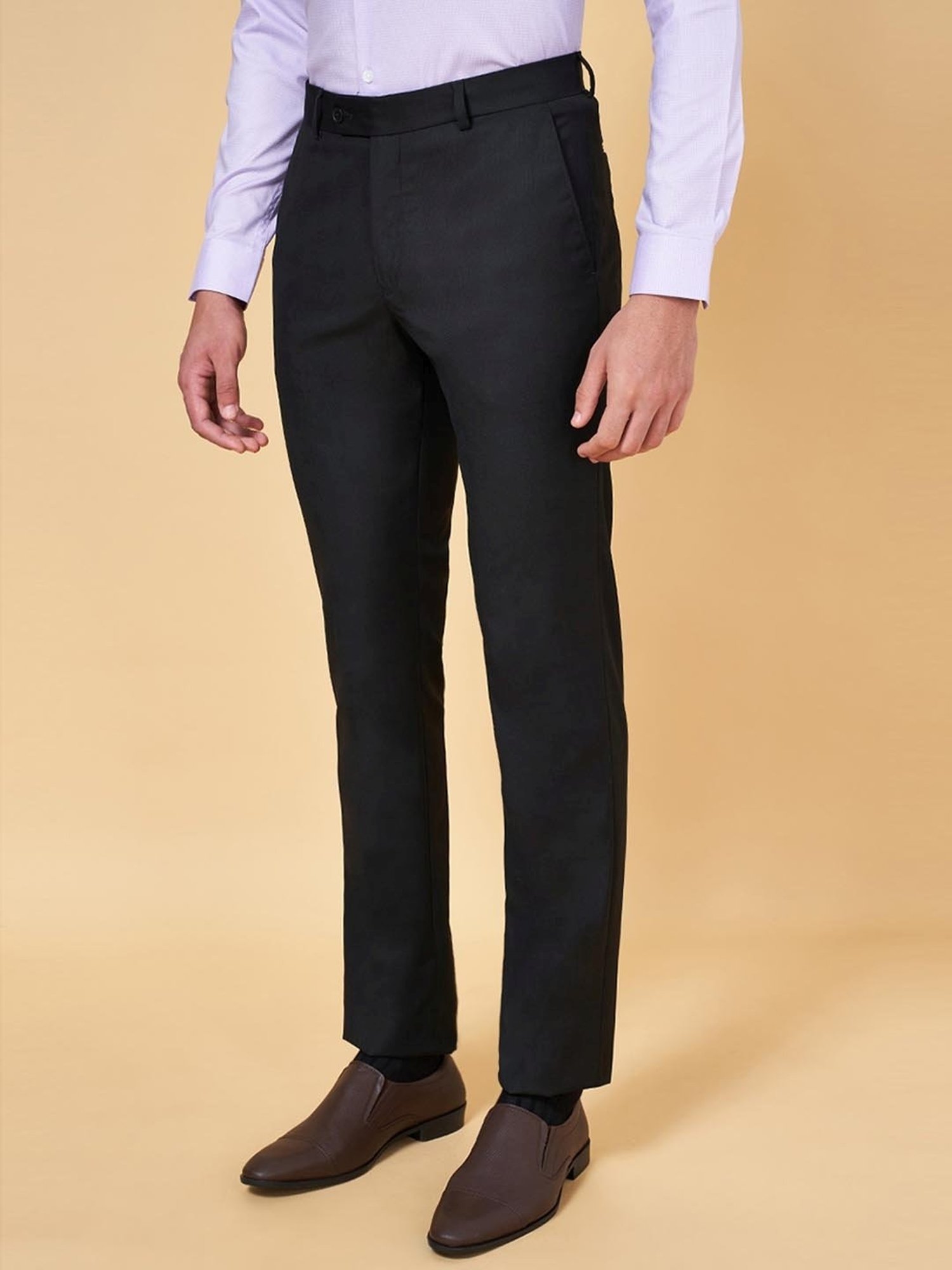 Peregrine by Pantaloons Black Slim Fit Self Pattern Trousers
