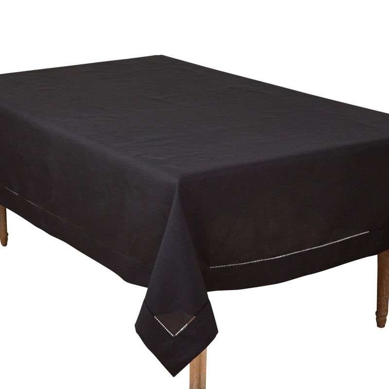 70"x120" Tablecloth with Hemstitch Border Design Black - Saro Lifestyle