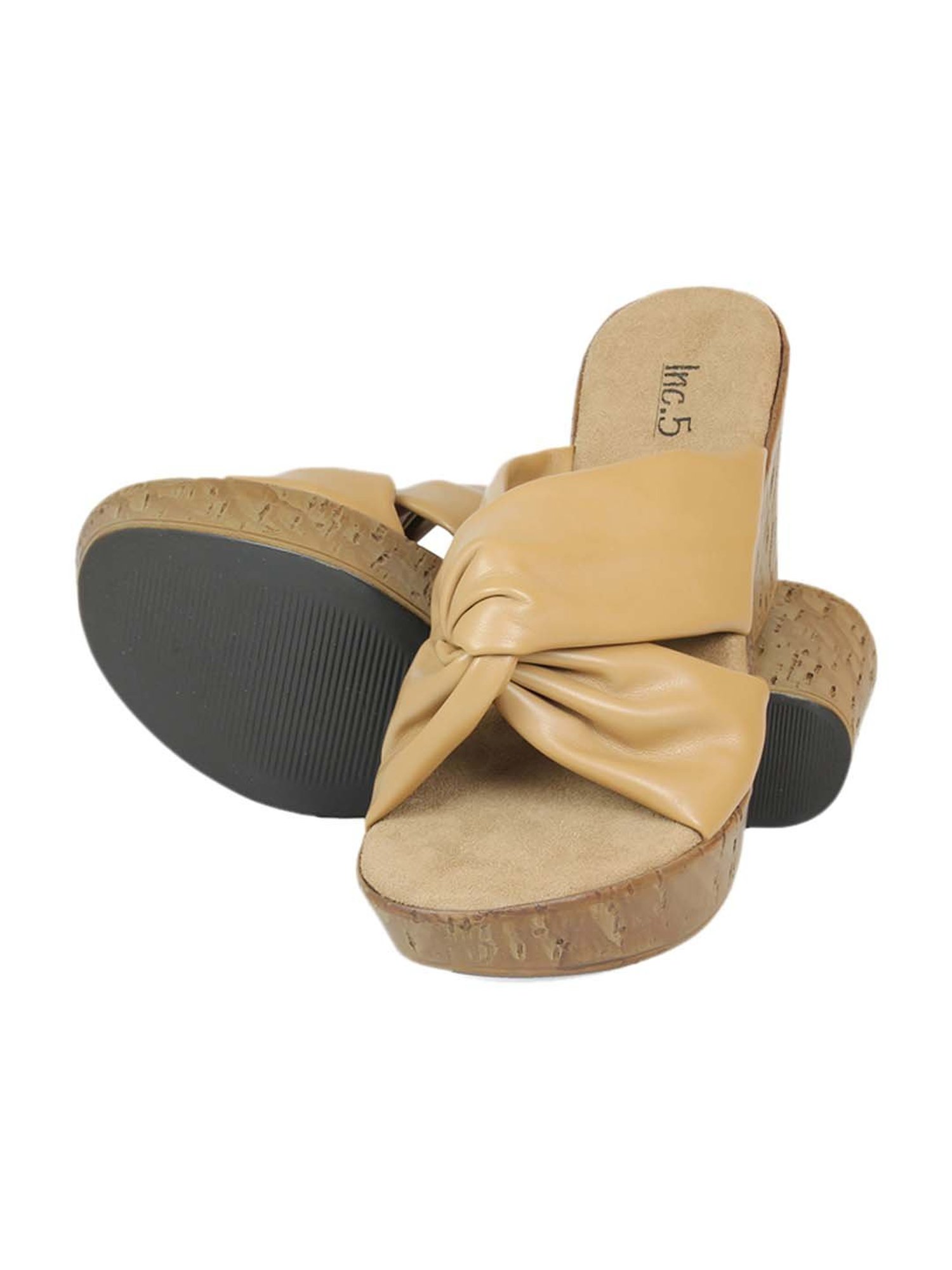 Inc.5 Women's Beige Cross Strap Wedges
