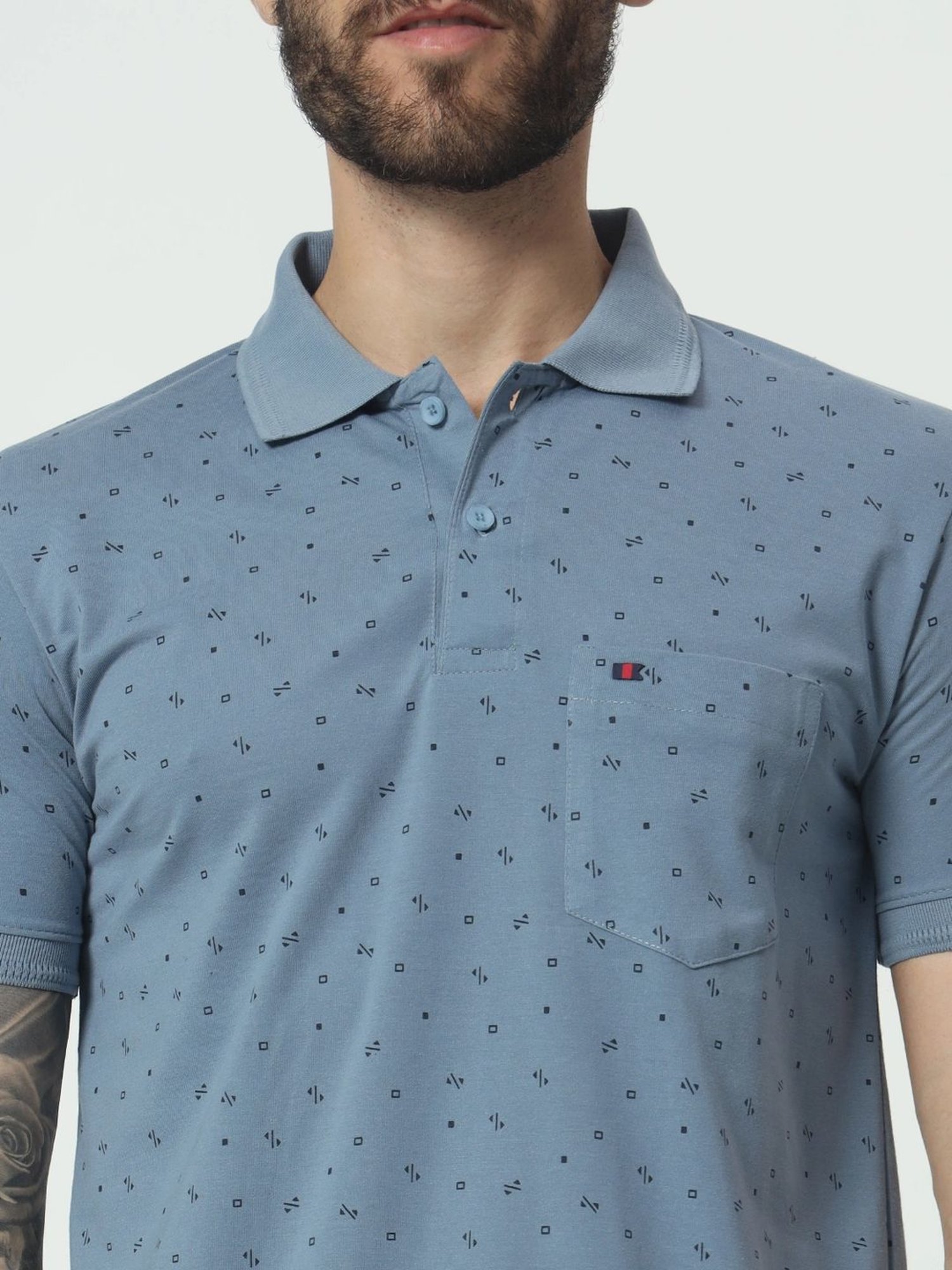Tab91 Blue Regular Fit Printed Polo T-Shirts
