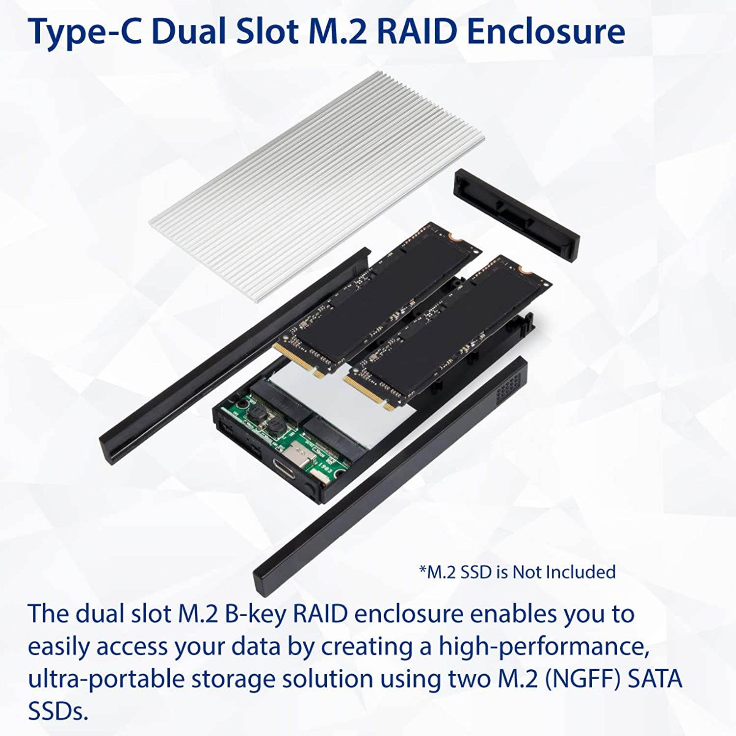 USB C Dual M.2 B-Key SSD RAID Enclosure Adapter, USB 3.1 Gen 2 Type C to Two M.2 SATA B Key Solid State Drive External RAID Enclosure Support RAID 0, RAID 1, JBOD and Individual Mode