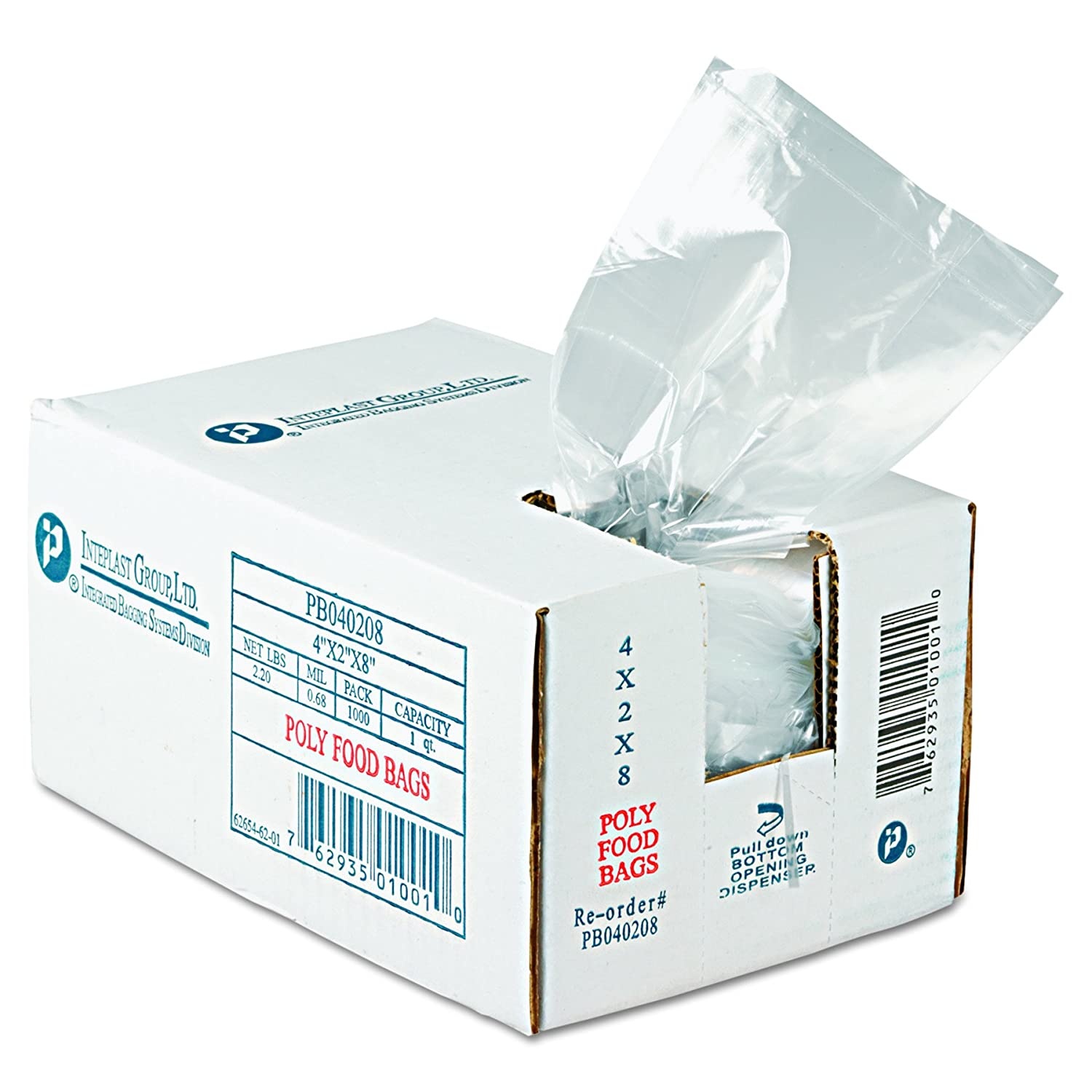 Inteplast Group PB040208 Get Reddi Food & Poly Bag, 4 x 2 x 8, 16oz, .68mil, Clear, 1000/Carton, 1 Carton