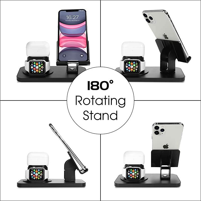 3 in 1 Charging Stand for Apple Watch Series 5/4/3/2/1, Airpods 2/1, Compatible with iPhone 12 Pro 2020 11 SE2 XS MAX XR XS 8 7 6 6s Plus 5s, iPad Tablet Stand(Original Cables Required),Black