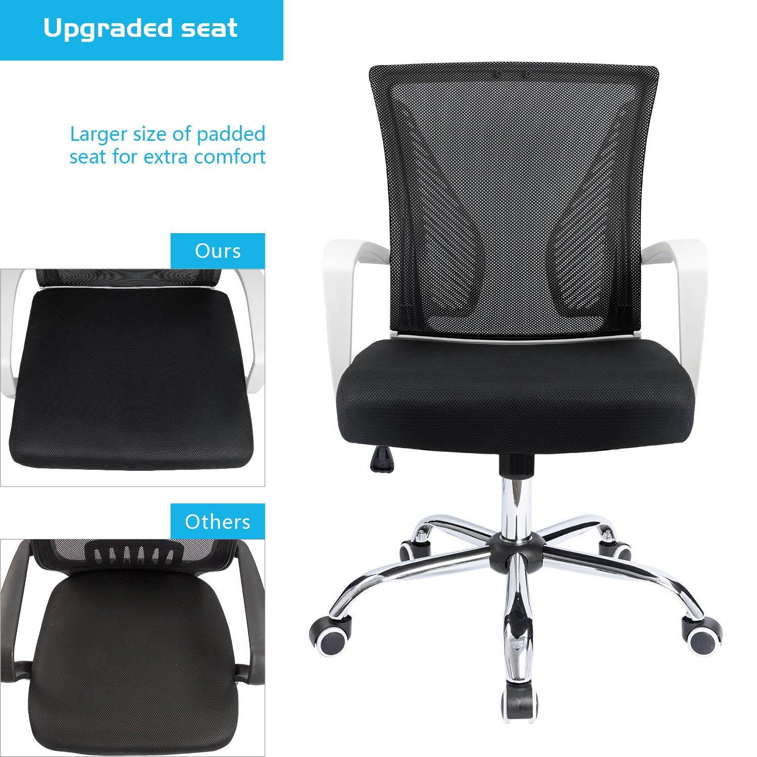 Furmax Office Chair Mid Back Swivel Lumbar Support Computer Ergonomic Mesh Chair with Armrest (Black)