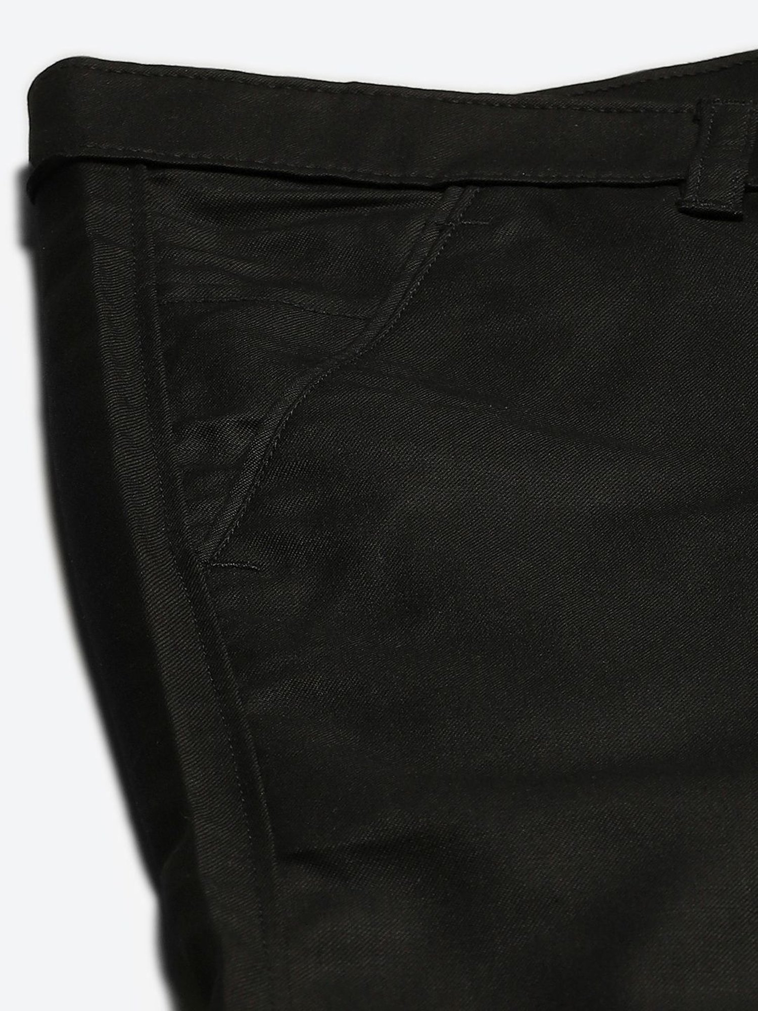 Sojanya Black Cotton Regular Slim Fit Flat Front Trousers